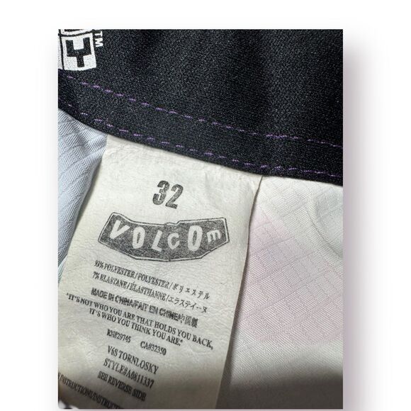 Volcom Blue Yellow Diamond Board Shorts Size 32" 6 Way Stretch Swim Trunks Retro - Picture 5 of 5